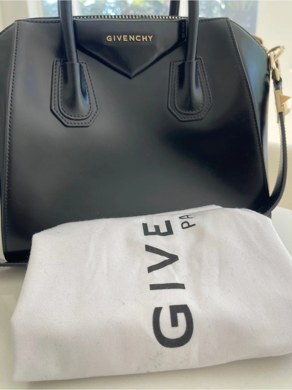 Givenchy Black Leather Mini Satchel with Gold Logo, New With Tag